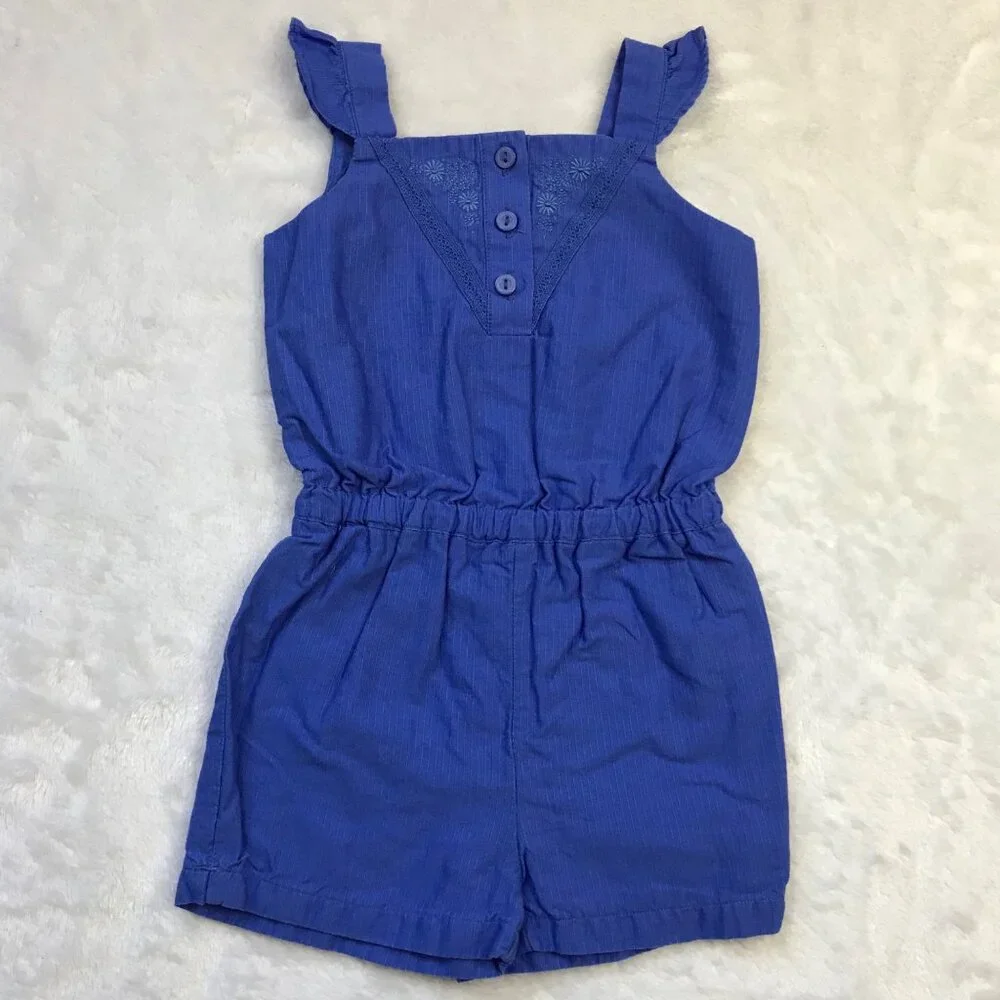 Janie‎ and Jack Sleeveless Romper Baby 6-12 Months Embroidered 100% Cotton Blue